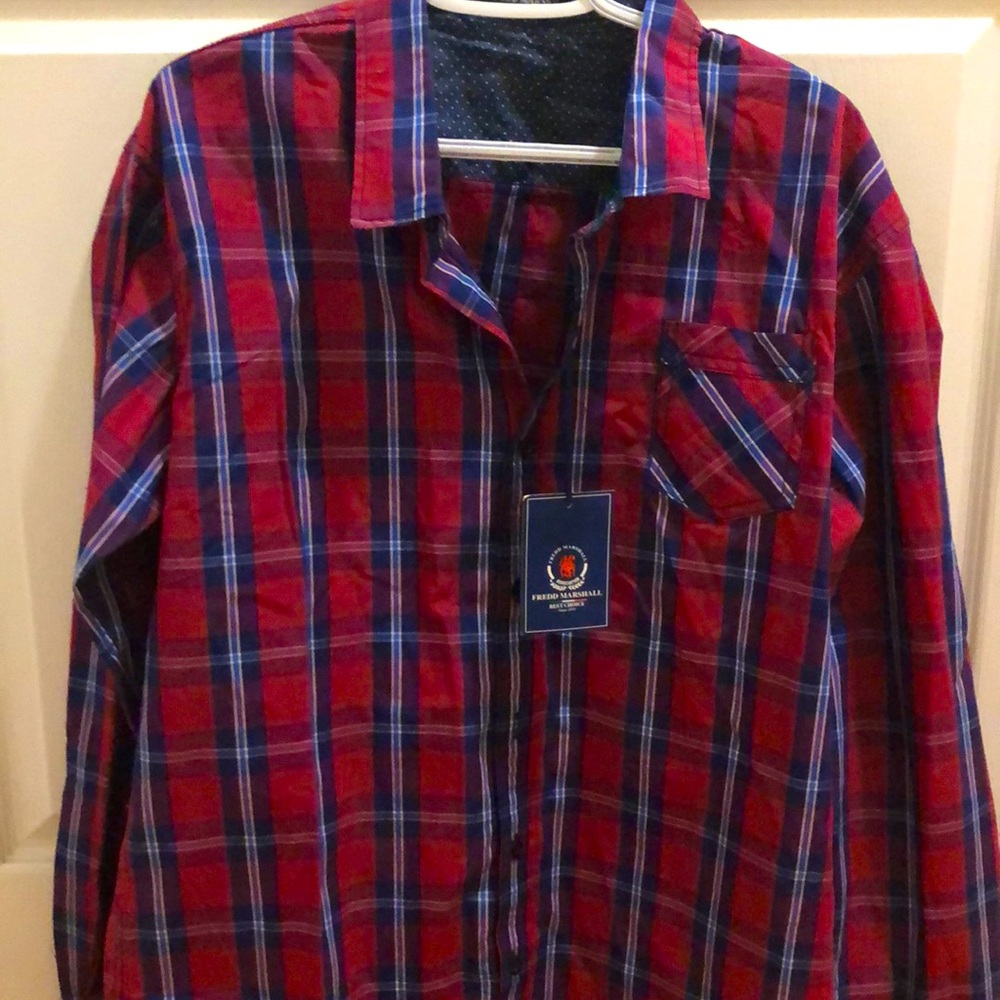 Fredd Marshall red plaid button up dress shirt
